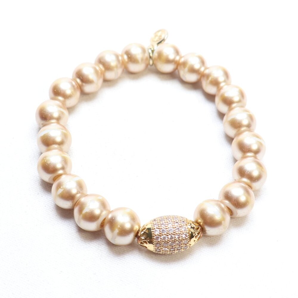 BudhaGirl Gold Tone Dore Pearl Bead Stretch Bracelet $85 FINISH WEAR READ AD!
